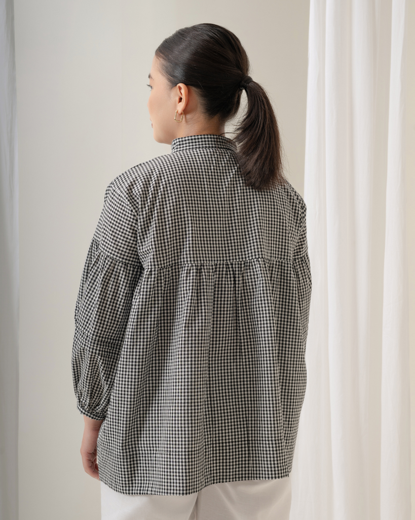 Yuko Checkered Tops | Check print cotton shirt