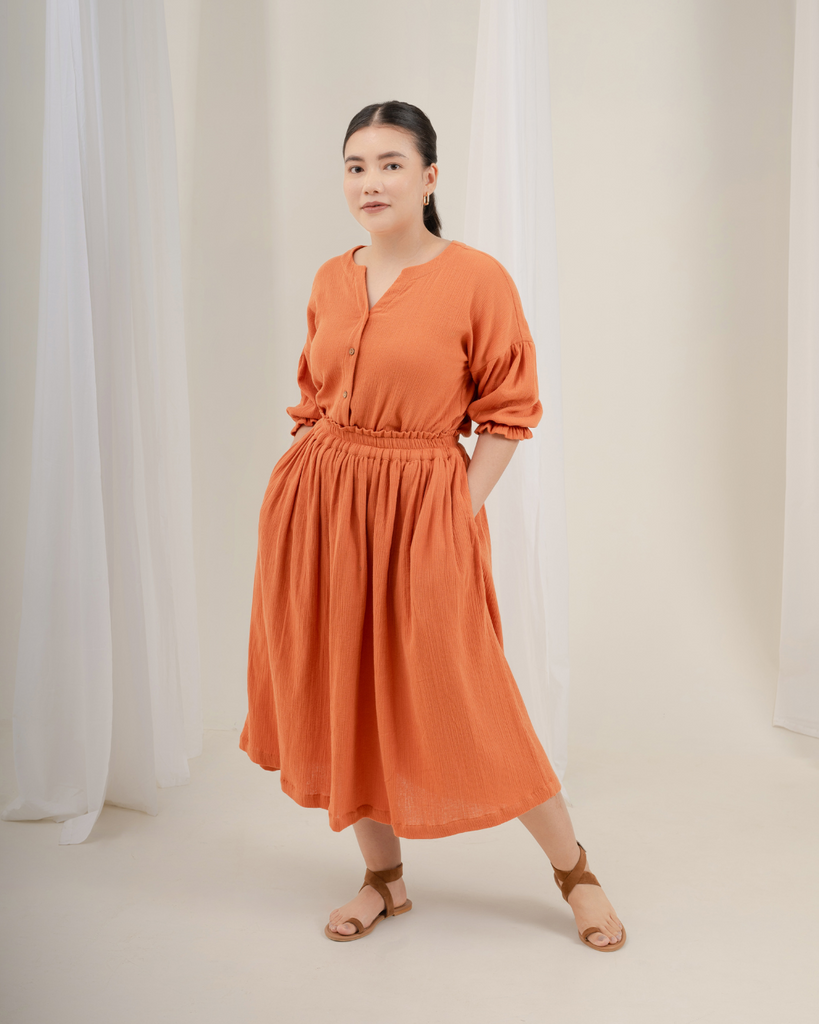 Orange skirt | Wrinkle cotton skirts | Holiday clothing