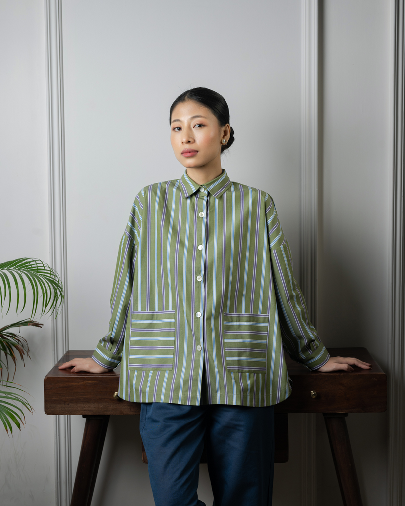 Green Striped Cotton Shirt | Green Shirt online