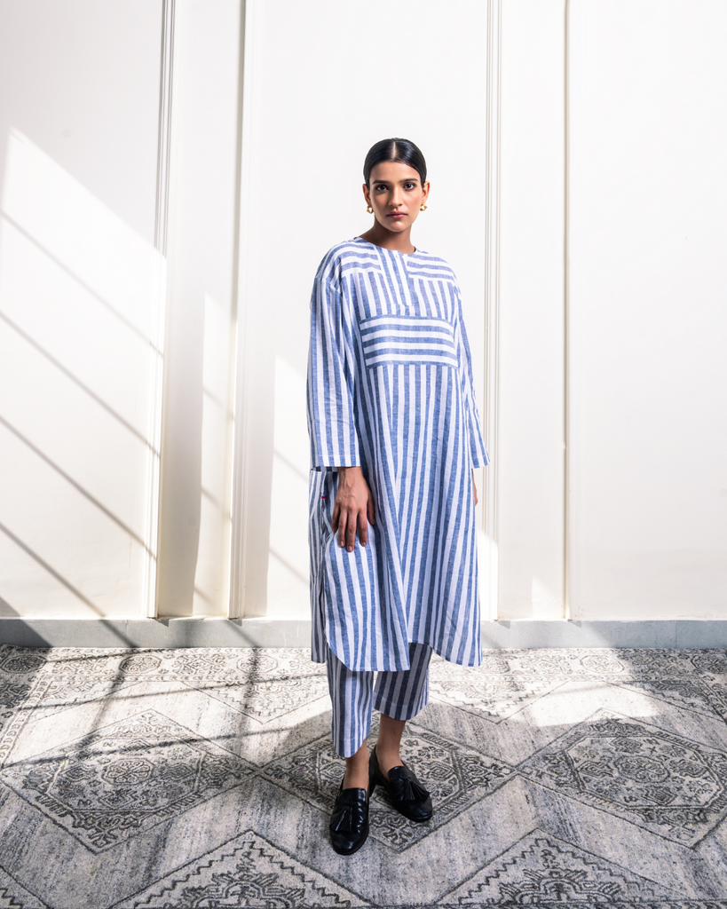 Striped Blue Tunic Set | Tunic and Pants for women