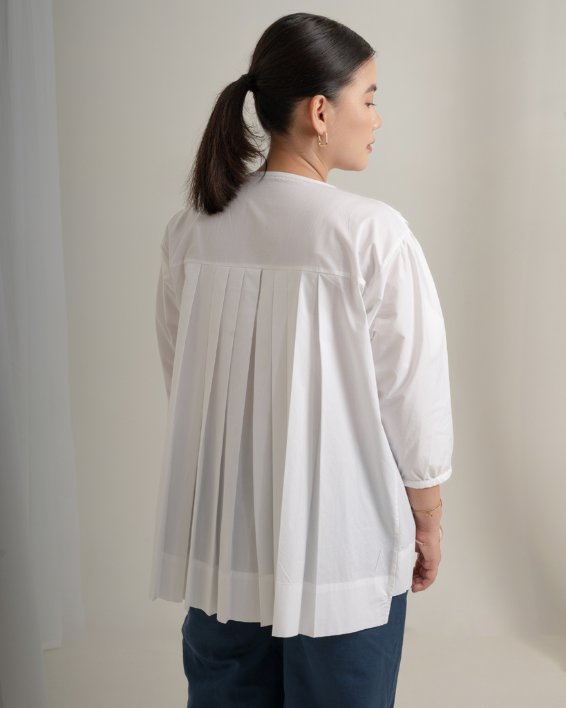 White cotton pleated tops | White shirts for women