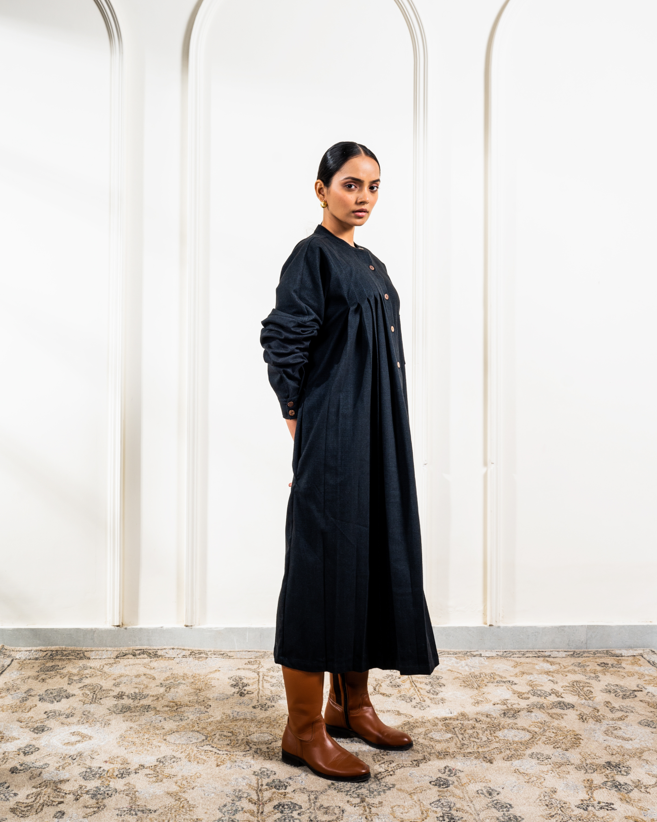 Maxi Vintage Plaid Long Women Dress Woolen Gray Shirt Dresses – LiveTrendsX