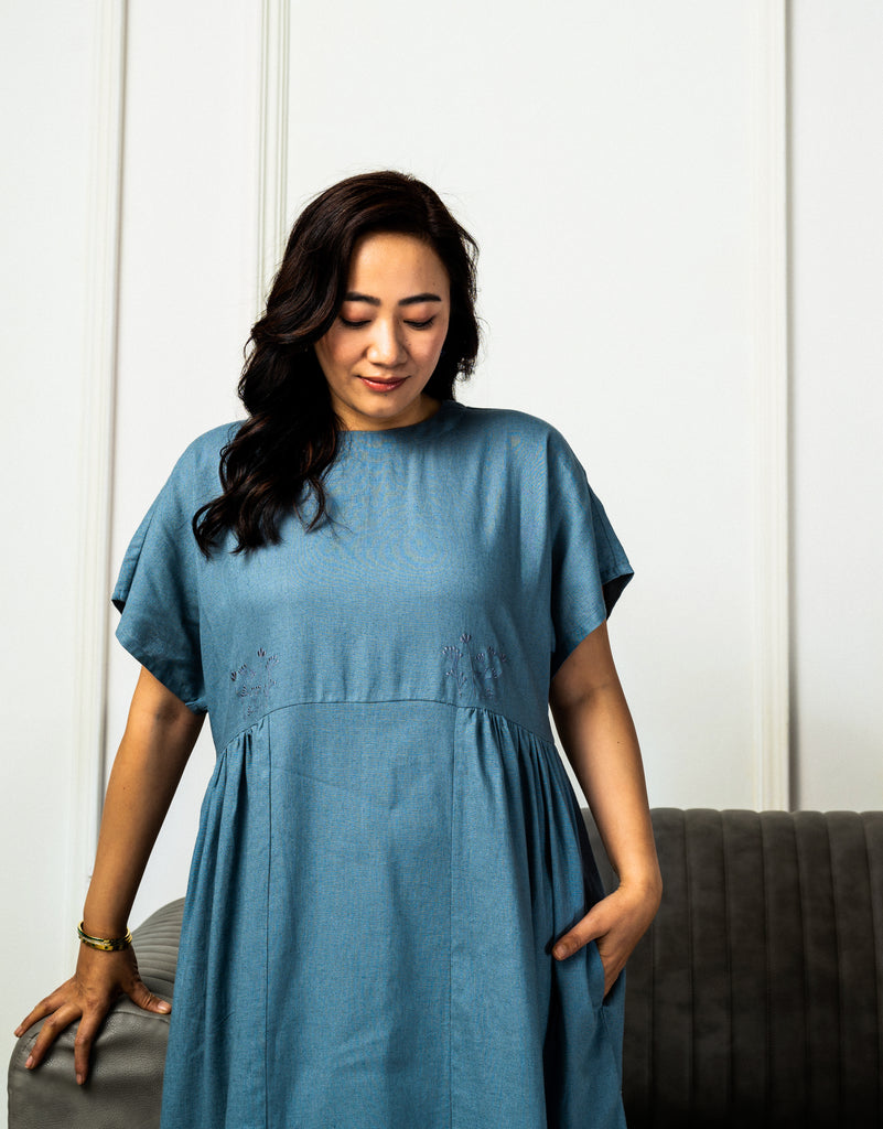 Blue Linen Dress | Linen Midi Dresses India