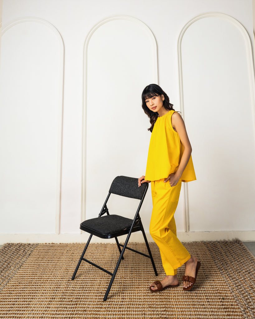 Linen Top and Pants | Yellow Linen Coord Sets 