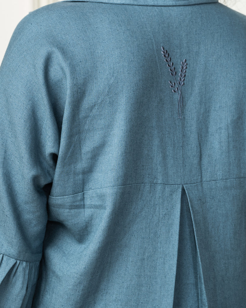 Blue co ords detailing | Linen embroidered shirts India