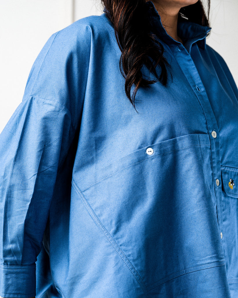 Oversized shirts for women | Blue cotton shirt women